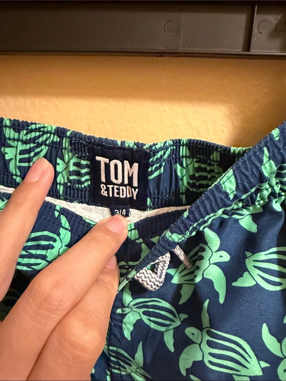Tom & Teddy Navy Swim Trunks with Mint Turtle Print
